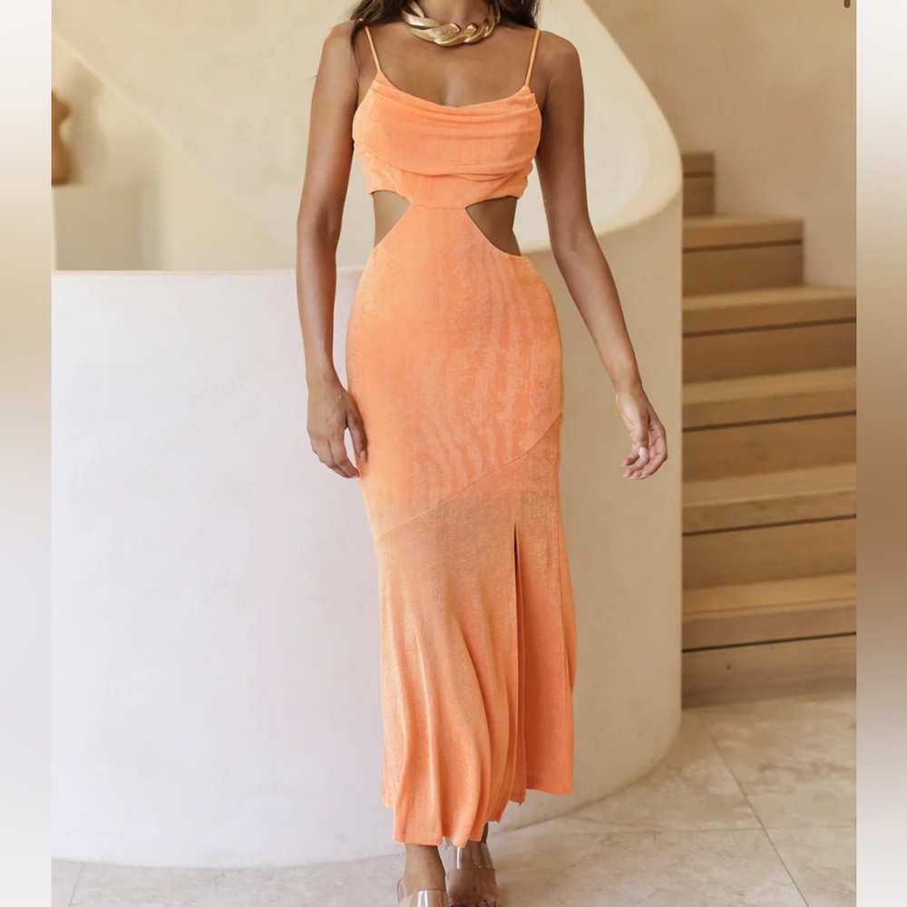 Orange cut out midi dress